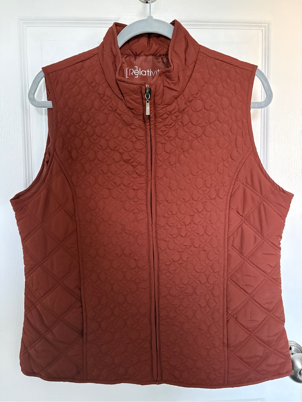 Relativity Quilted Brick-Red Stand Collar Vest #0364